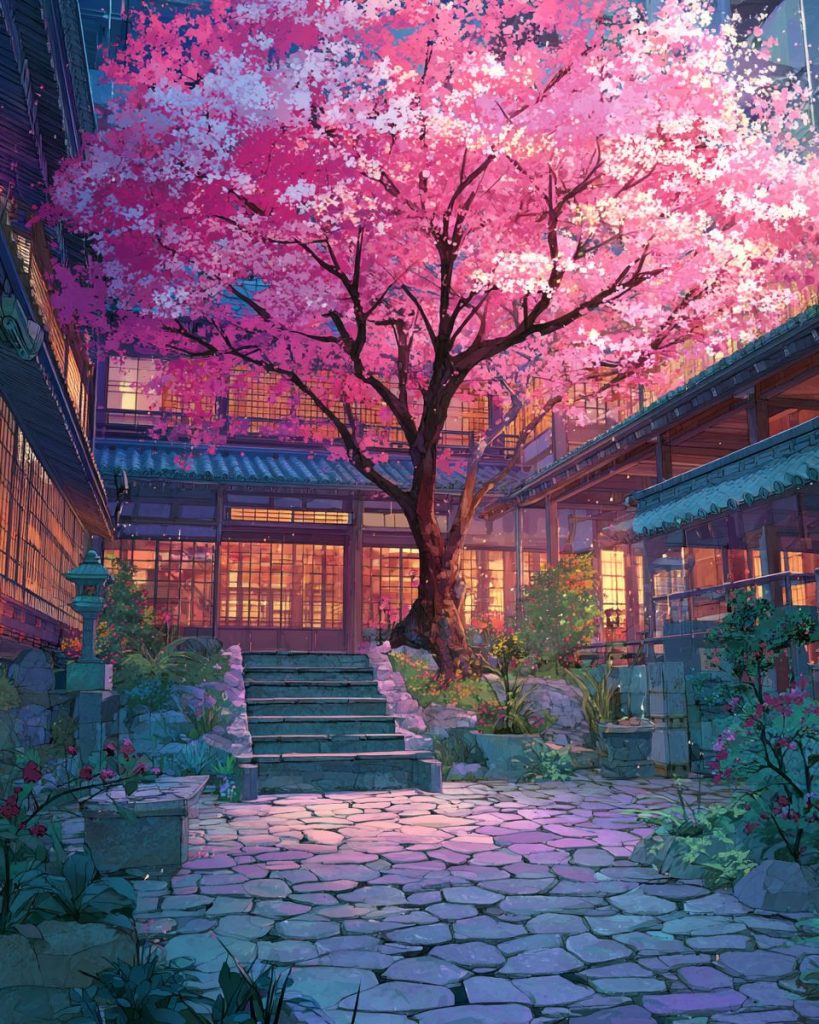 Beautiful Courtyard Gardens - Anime-Style AI Artwork 5