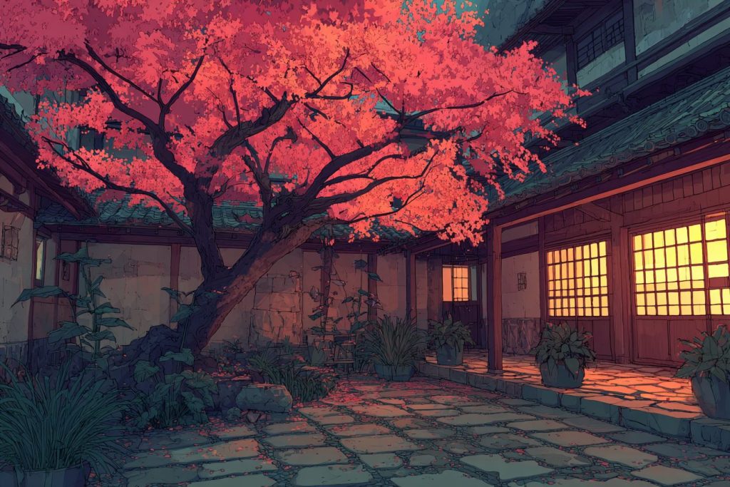 Beautiful Courtyard Gardens - Anime-Style AI Artwork 7