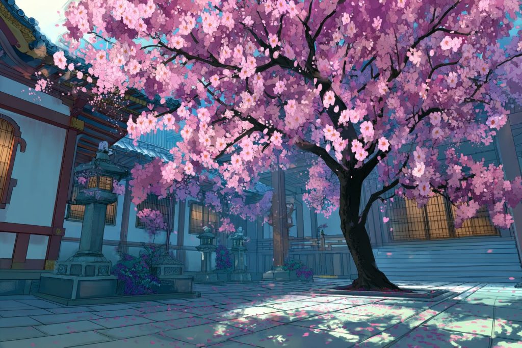 Beautiful Courtyard Gardens - Anime-Style AI Artwork 8