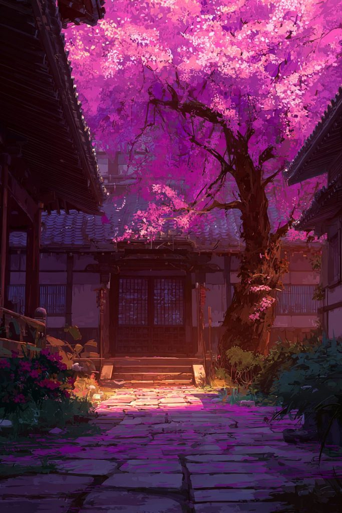 Beautiful Courtyard Gardens - Anime-Style AI Artwork 9