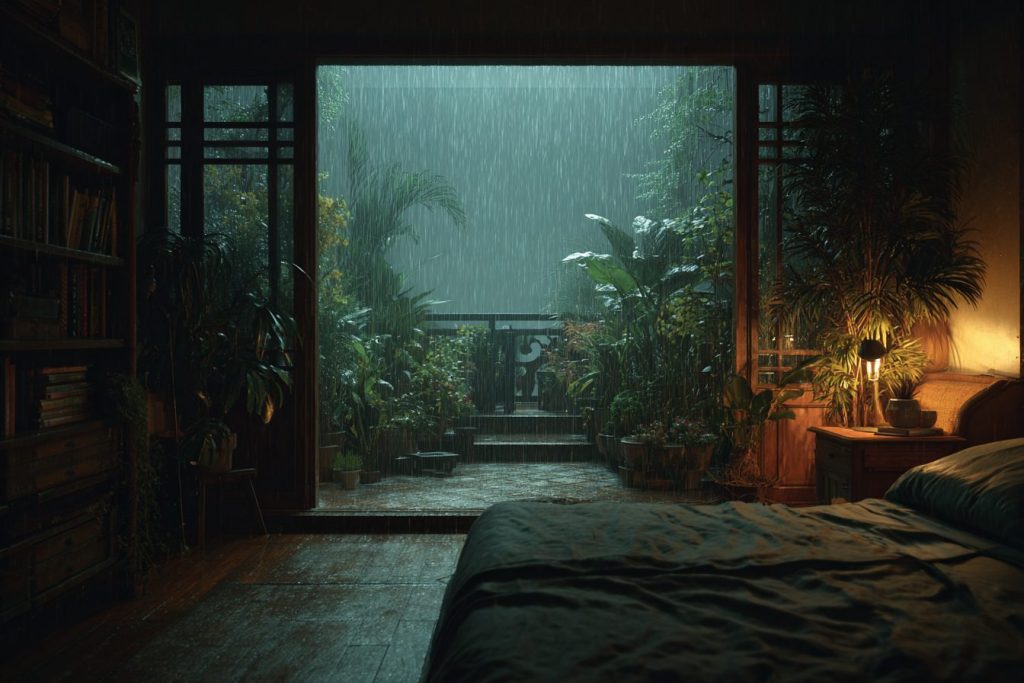 Bedrooms with Rainy Garden Views AI Artwork 12
