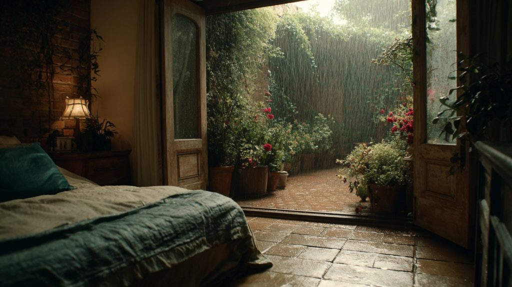 Bedrooms with Rainy Garden Views AI Artwork 13