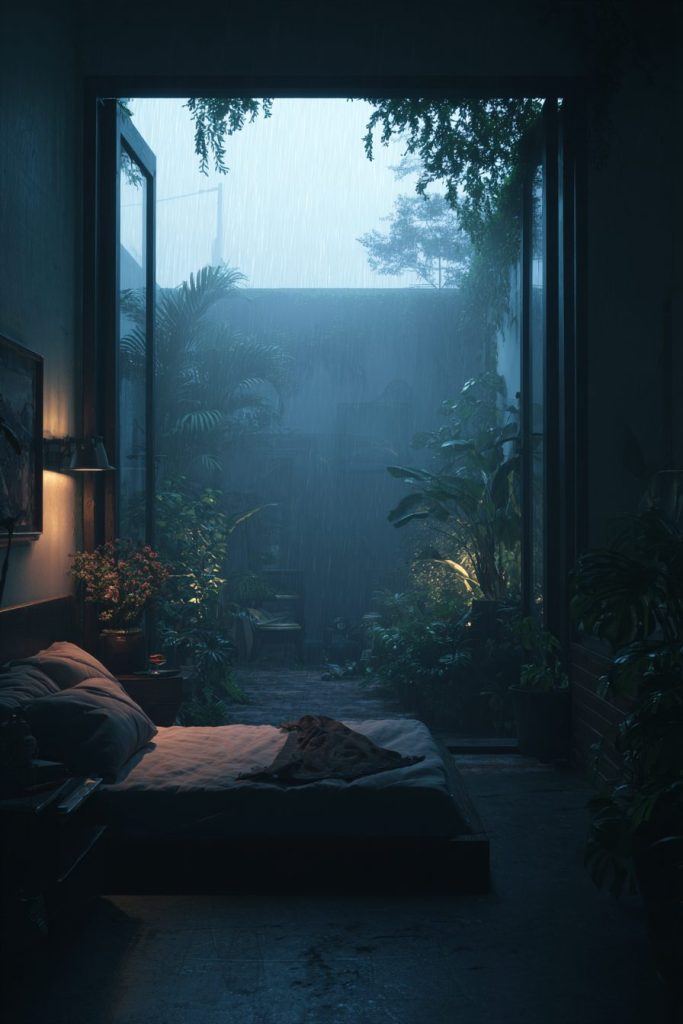 Bedrooms with Rainy Garden Views AI Artwork 6