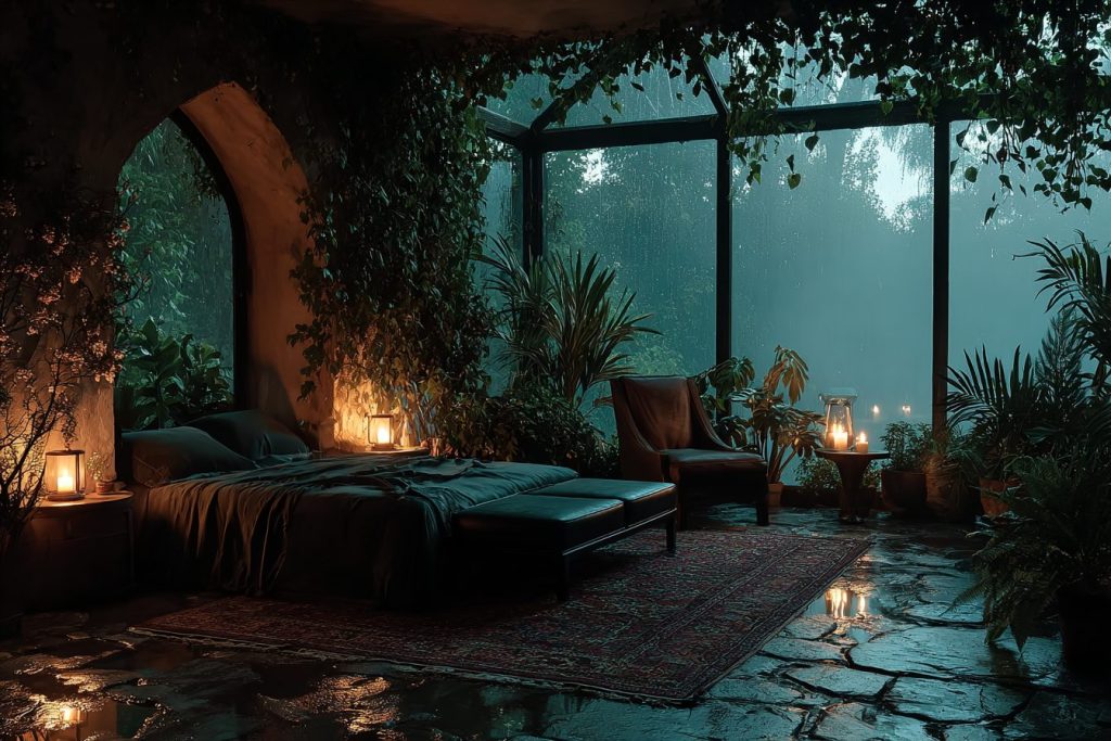 Bedrooms with Rainy Garden Views AI Artwork 8