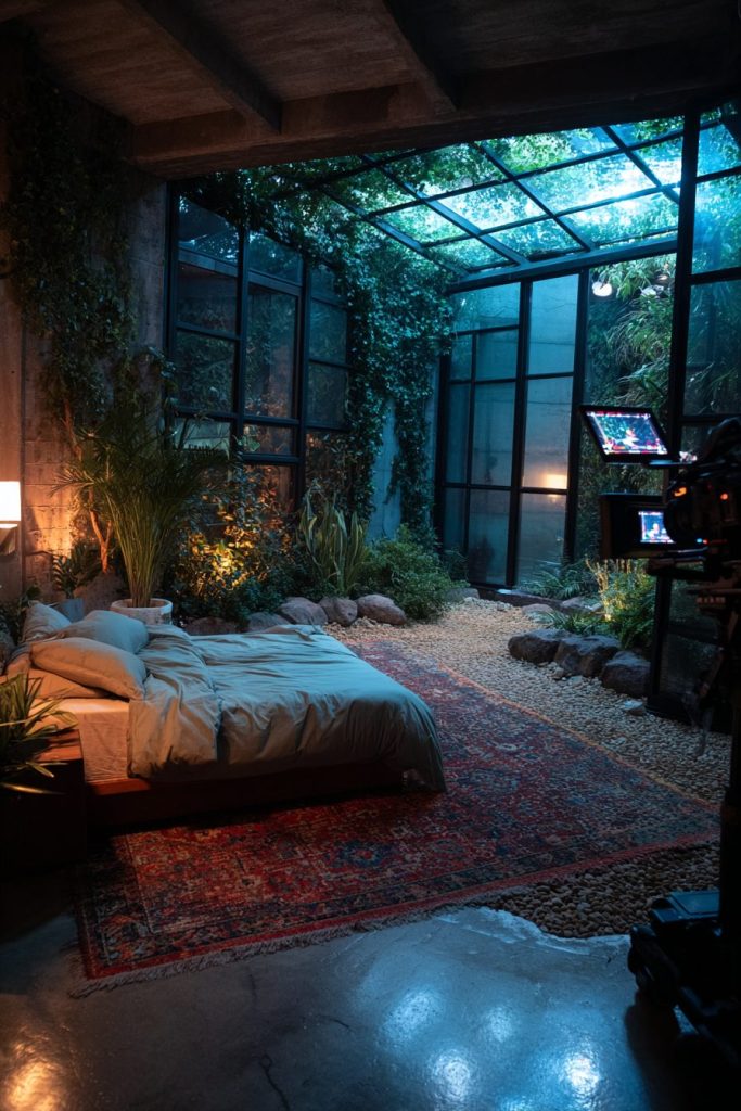 Bedrooms with Rainy Garden Views AI Artwork 9