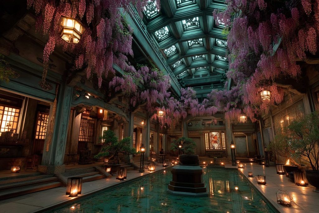 Building Interiors with Beautiful Wisteria Flowers AI Artwork 17
