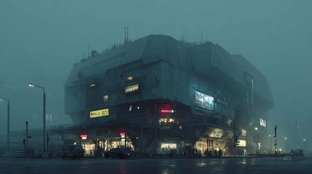 Cyberpunk Dystopian Commercial Buildings AI Artwork 11