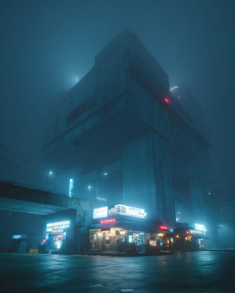 Cyberpunk Dystopian Commercial Buildings AI Artwork 2