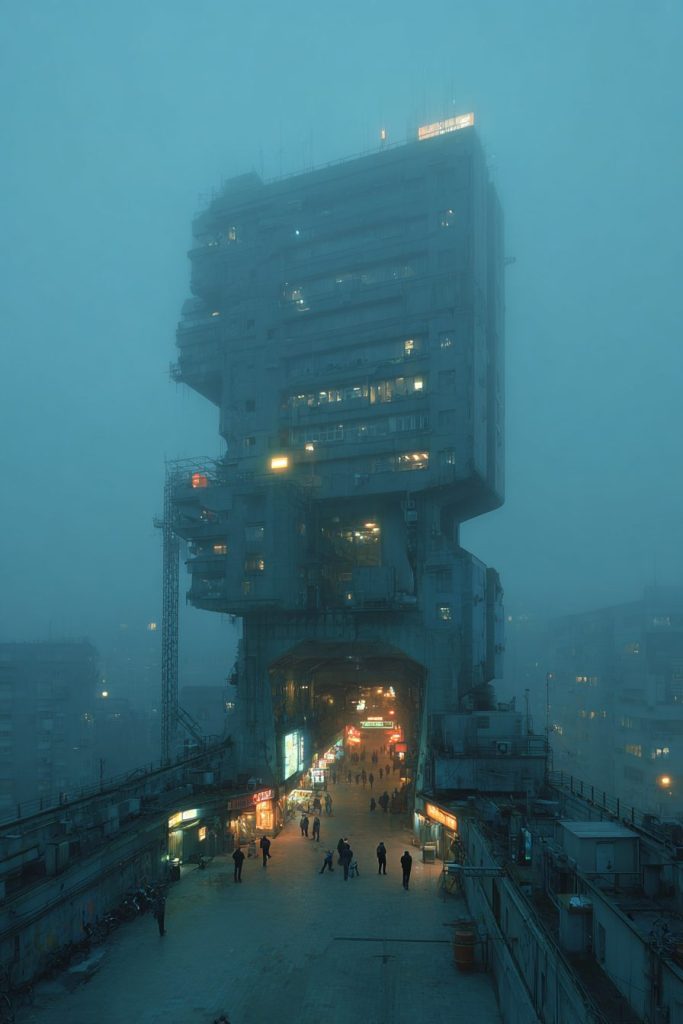 Cyberpunk Dystopian Commercial Buildings AI Artwork 4