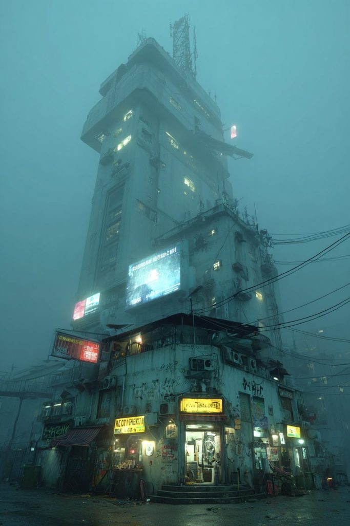Cyberpunk Dystopian Commercial Buildings AI Artwork 8
