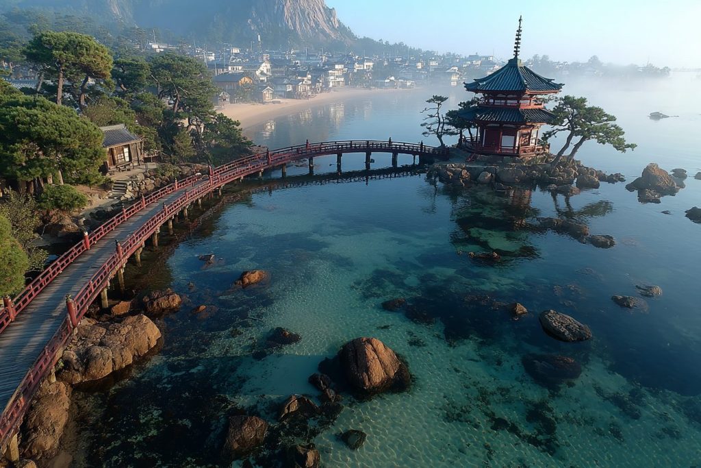 Japanese Lake Temple Islands AI Artwork 10