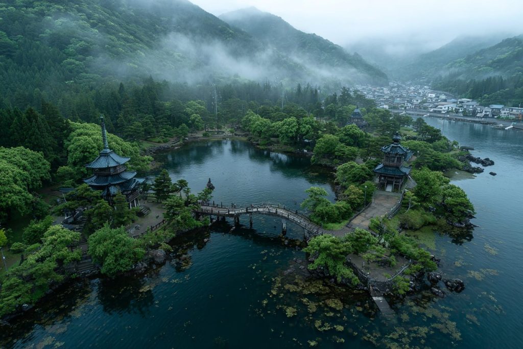 Japanese Lake Temple Islands AI Artwork 11