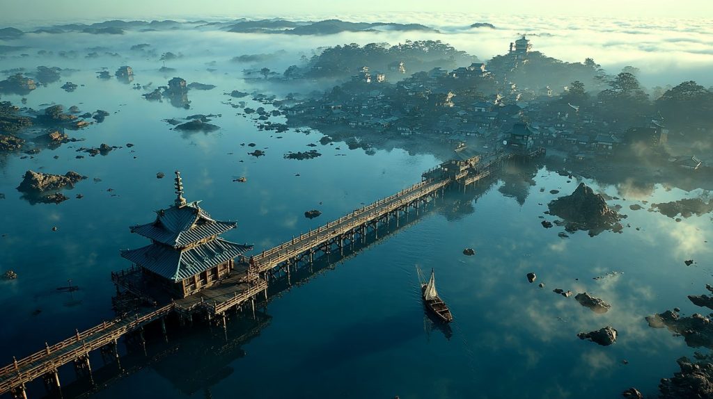 Japanese Lake Temple Islands AI Artwork 13