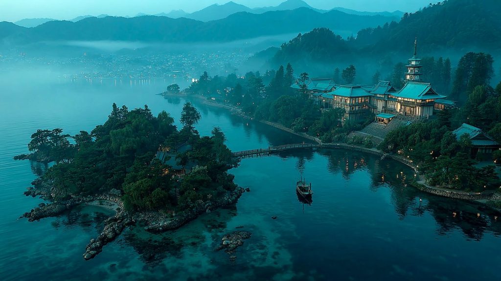Japanese Lake Temple Islands AI Artwork 15