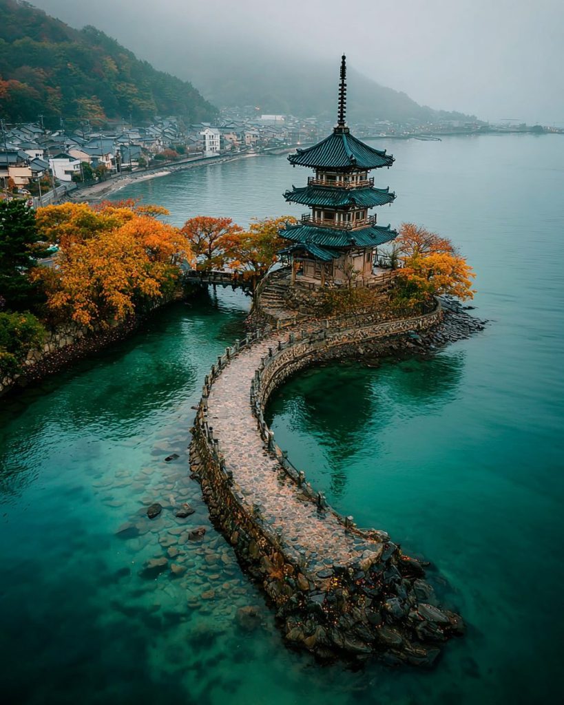 Japanese Lake Temple Islands AI Artwork 3