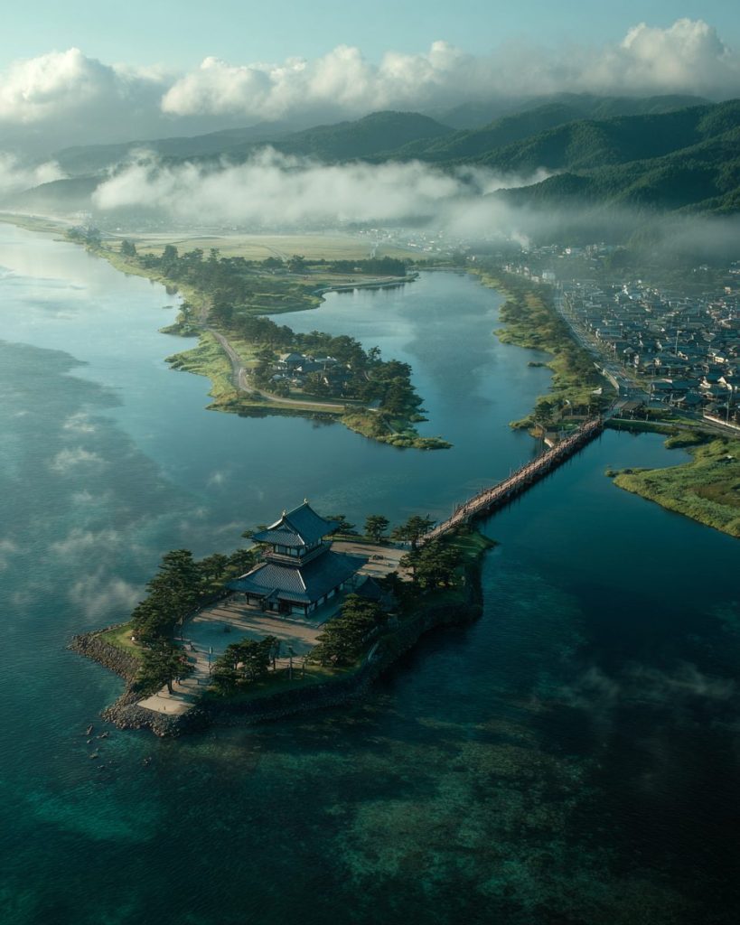 Japanese Lake Temple Islands AI Artwork 4
