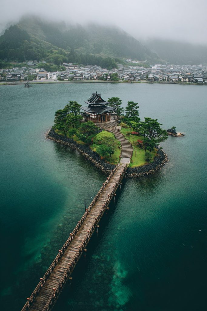 Japanese Lake Temple Islands AI Artwork 9