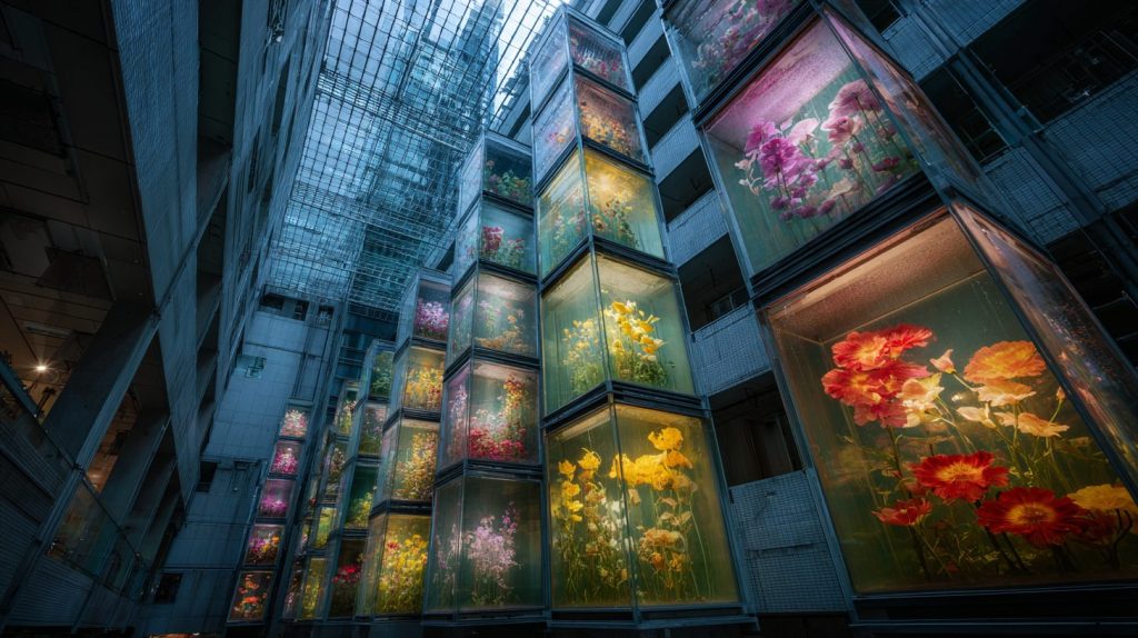 Rare Flowers Glass Displays in the City AI Artwork 16