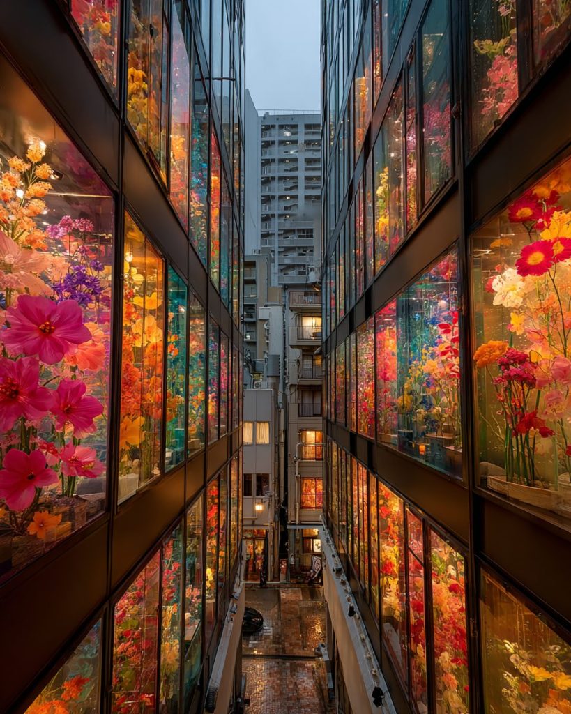 Rare Flowers Glass Displays in the City AI Artwork 6