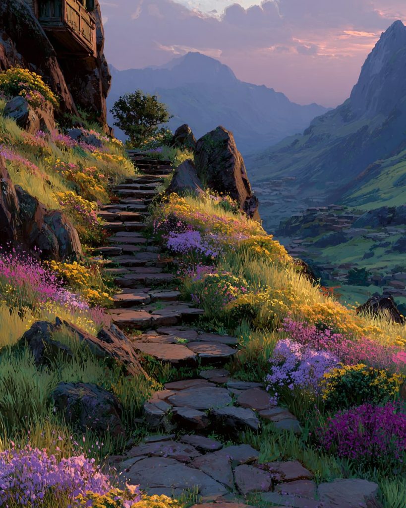 Rustic Steps with Beautiful Landscape Views AI Artwork 3