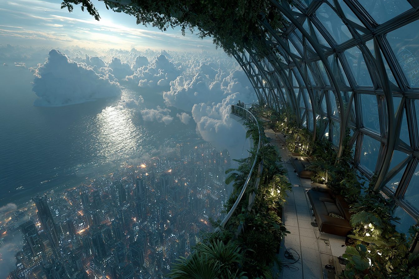 Skyscraper Rooftop with a Seafront View