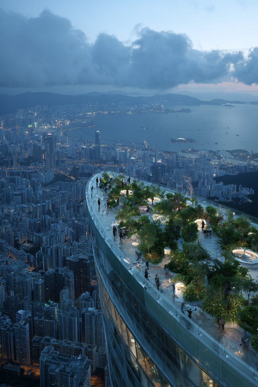 Skyscraper Rooftop with a Seafront View