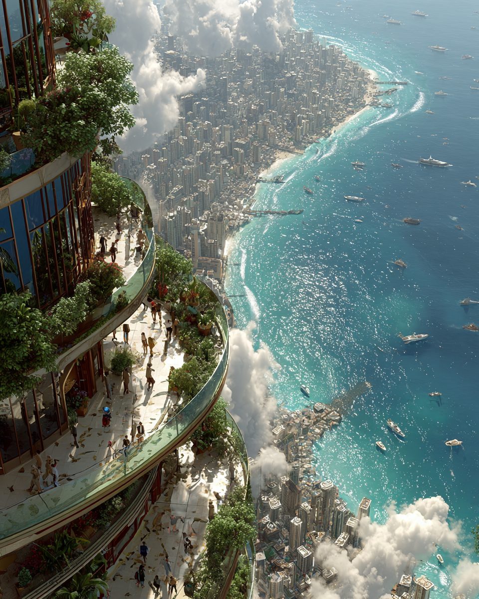 Skyscraper Rooftop with a Seafront View