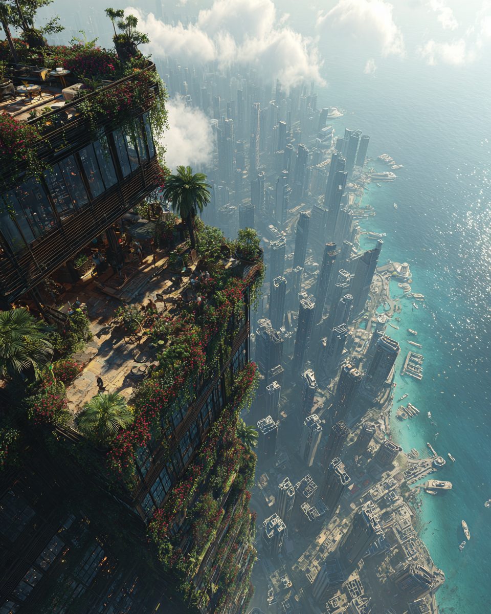 Skyscraper Rooftop with a Seafront View