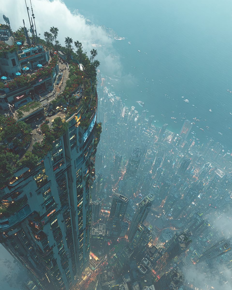 Skyscraper Rooftop with a Seafront View