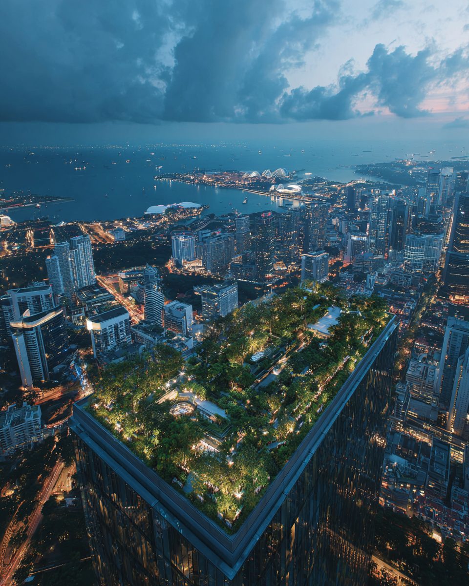 Skyscraper Rooftop with a Seafront View