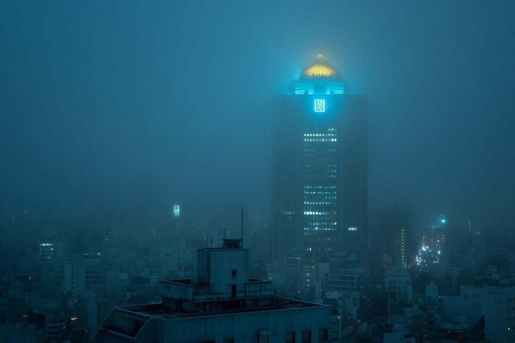 Skyscrapers with Neon-lit Rooftop Designs AI Artwork 15