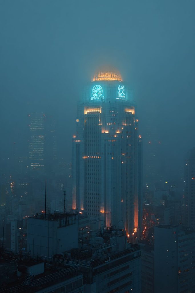 Skyscrapers with Neon-lit Rooftop Designs AI Artwork 4