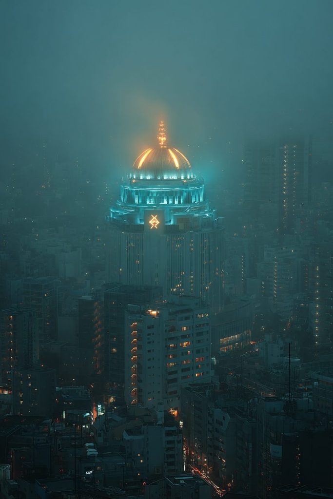 Skyscrapers with Neon-lit Rooftop Designs AI Artwork 7