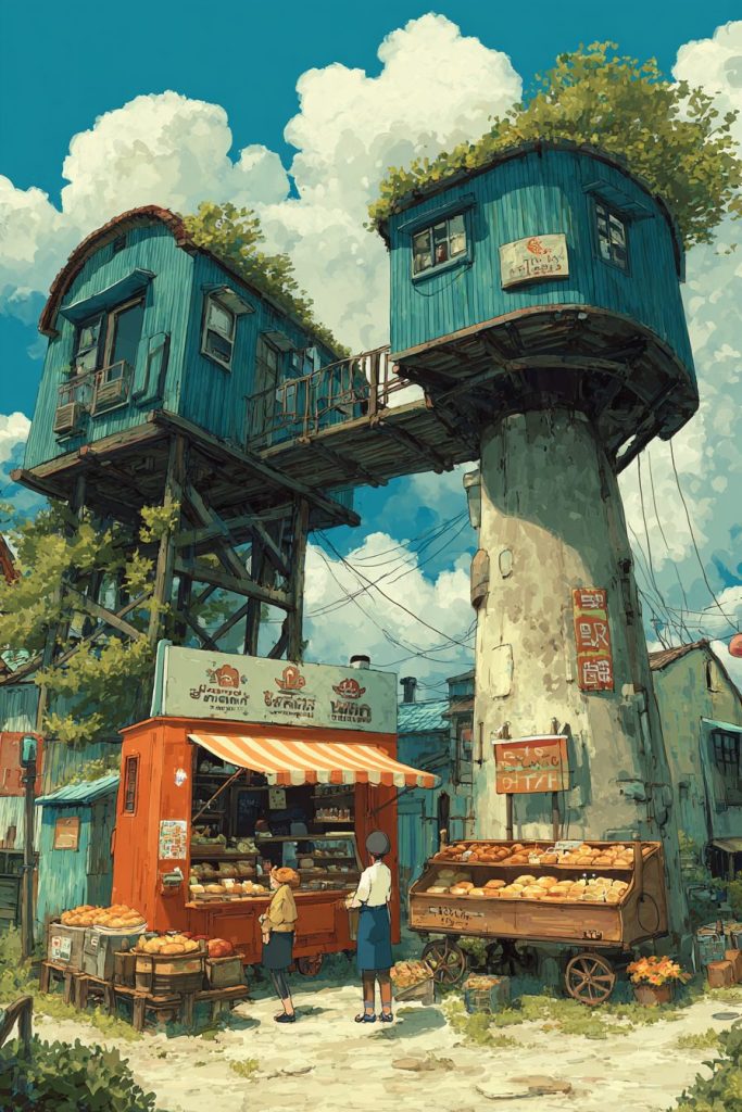 Whimsical Tall Houses and Shops - Anime Vibes AI Artwork 10