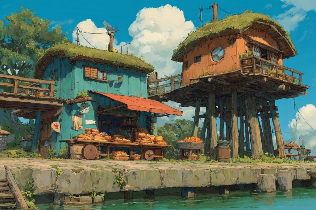 Whimsical Tall Houses and Shops - Anime Vibes AI Artwork 13