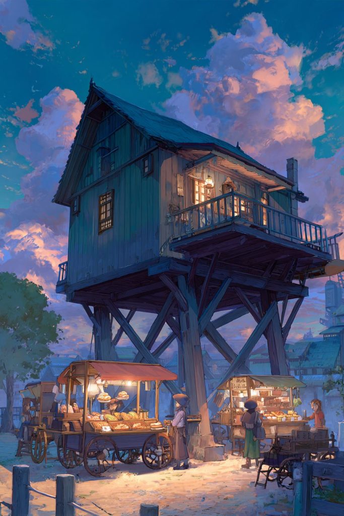 Whimsical Tall Houses and Shops - Anime Vibes AI Artwork 15
