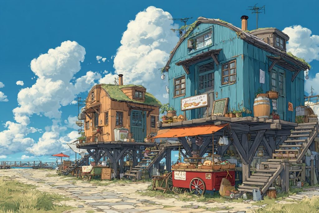 Whimsical Tall Houses and Shops - Anime Vibes AI Artwork 17