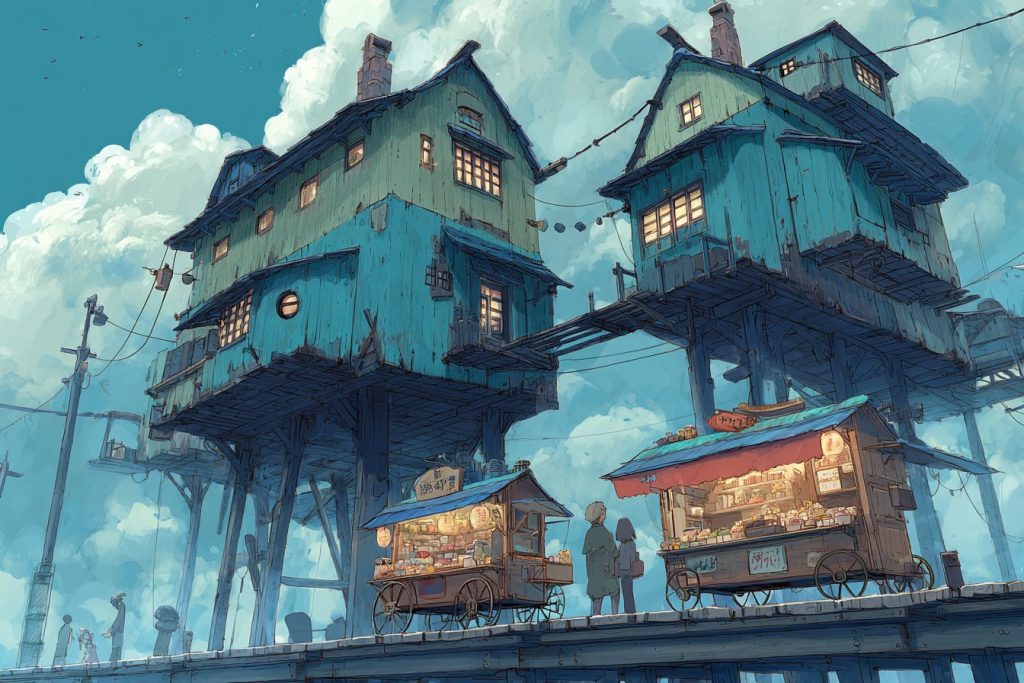 Whimsical Tall Houses and Shops - Anime Vibes AI Artwork 18