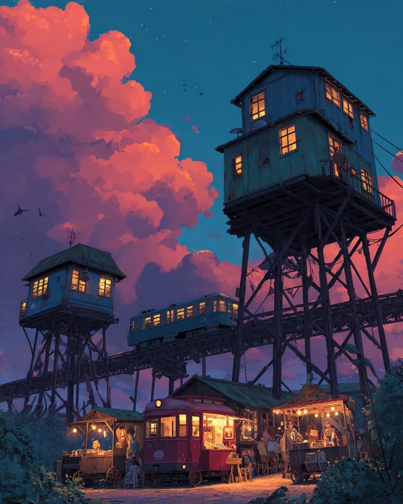 Whimsical Tall Houses and Shops - Anime Vibes AI Artwork 2