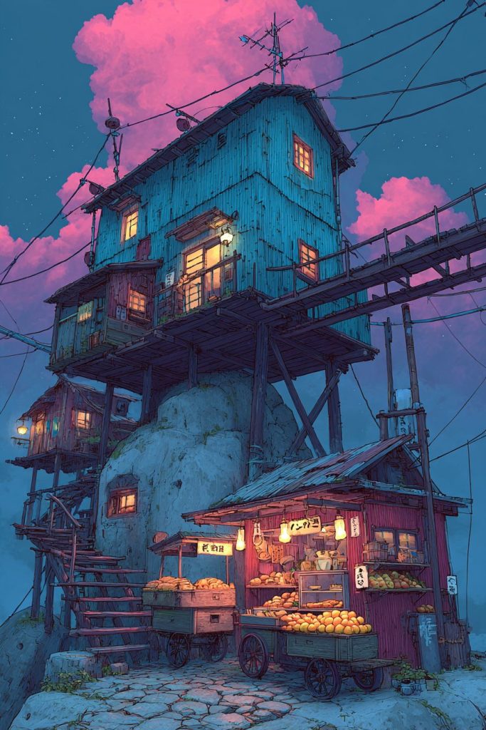 Whimsical Tall Houses and Shops - Anime Vibes AI Artwork 6