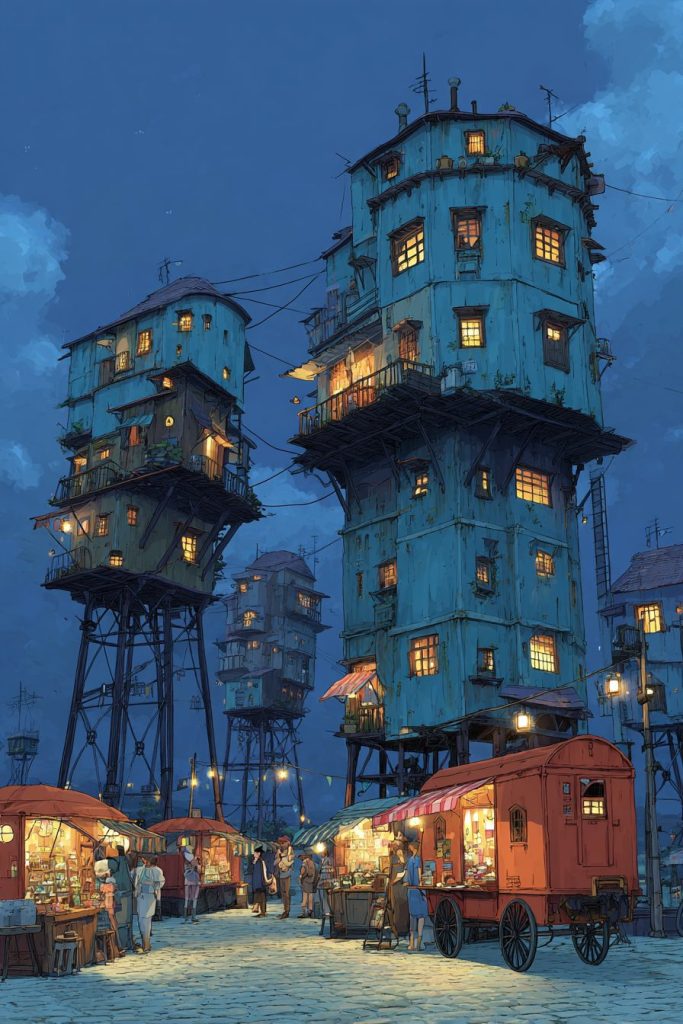 Whimsical Tall Houses and Shops - Anime Vibes AI Artwork 9