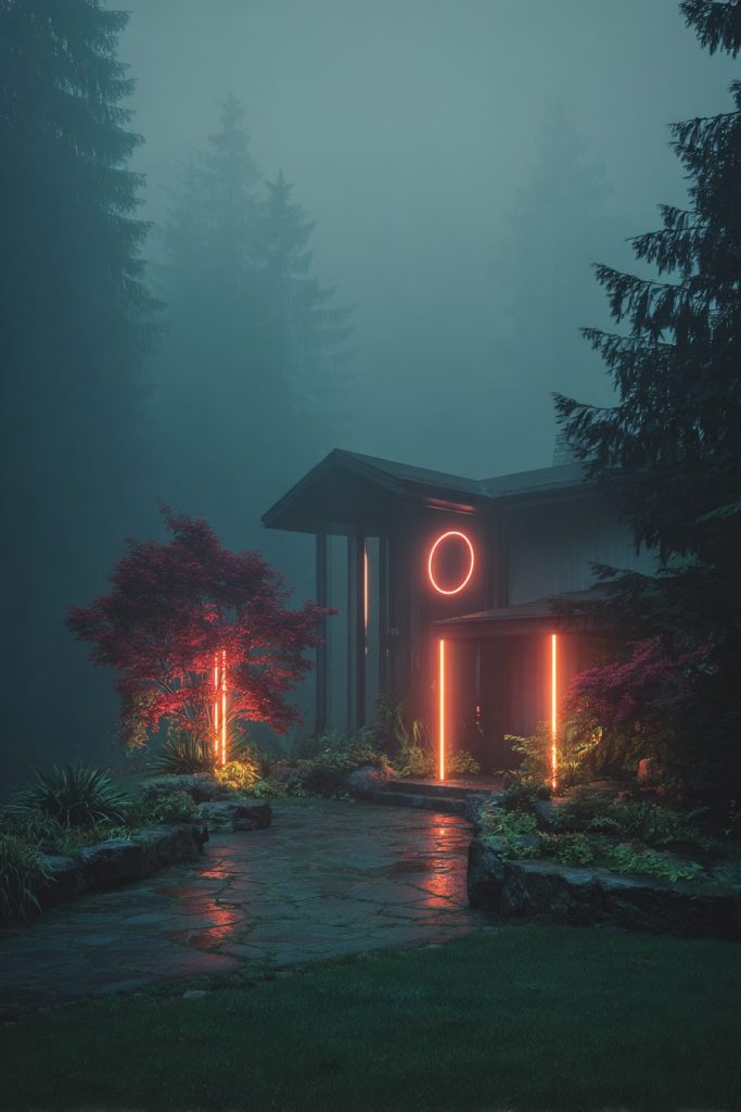 Contemporary House Exteriors with Neon Lighting AI Artwork 10