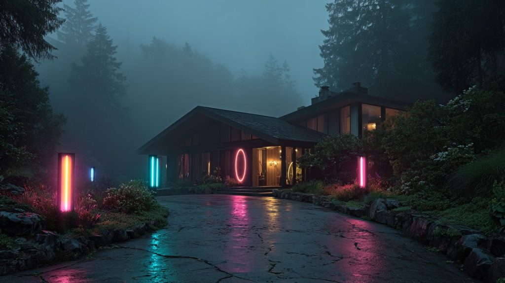 Contemporary House Exteriors with Neon Lighting AI Artwork 11