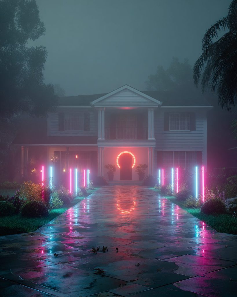 Contemporary House Exteriors with Neon Lighting AI Artwork 4