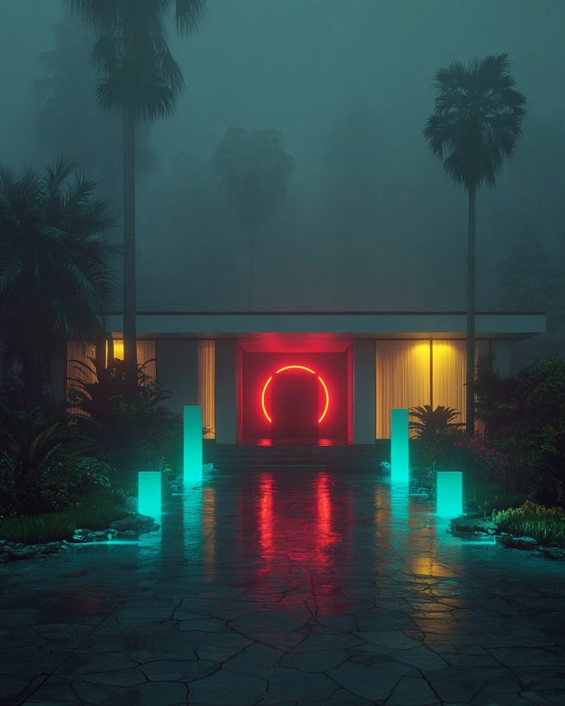 Contemporary House Exteriors with Neon Lighting AI Artwork 5