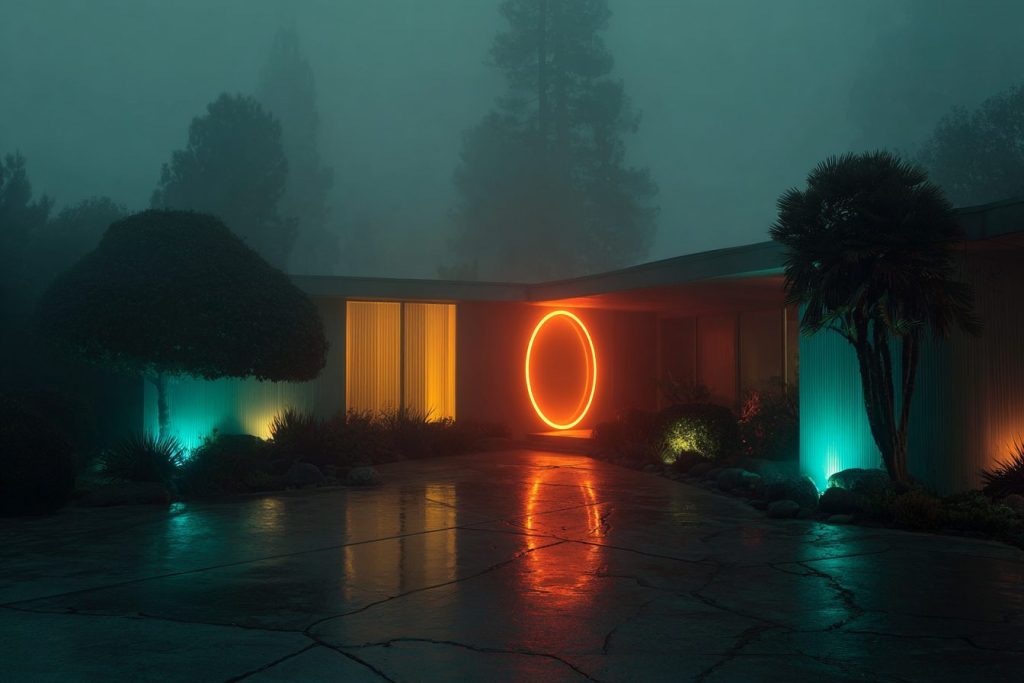 Contemporary House Exteriors with Neon Lighting AI Artwork 7