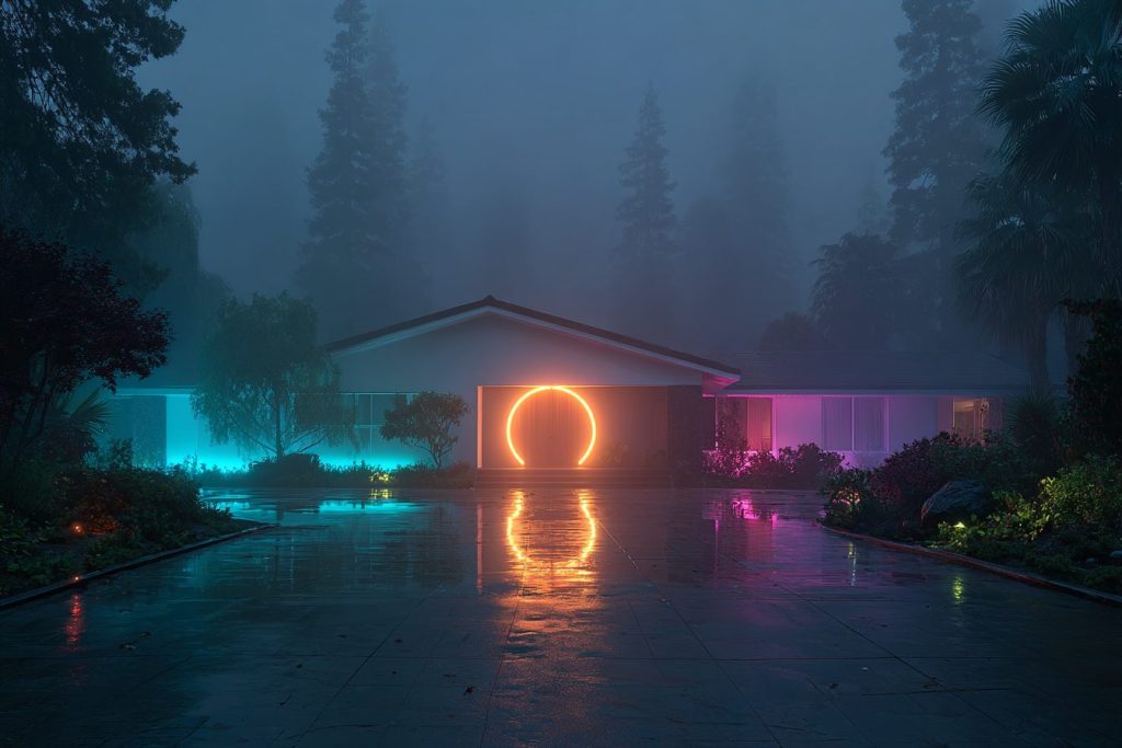Contemporary House Exteriors with Neon Lighting AI Artwork 8