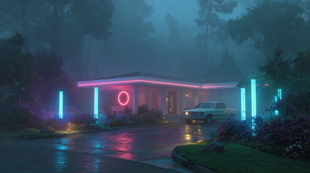 Contemporary House Exteriors with Neon Lighting AI Artwork 9