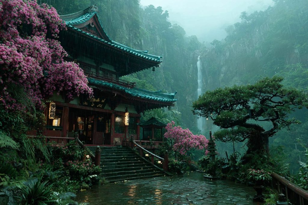 Japanese Temples surrounded by Majestic Nature AI Artwork 10