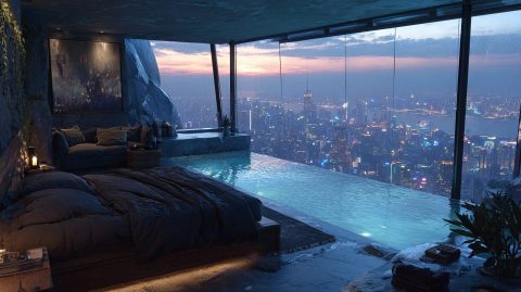 View of Luxury Apartment with an Indoor Infinity Pool